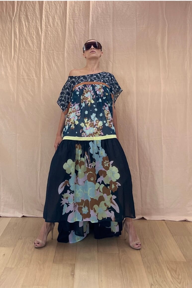 YVONNE S Wind dress "Flower" navy (C)