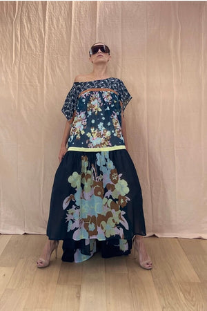 YVONNE S Wind dress "Flower" navy (C)