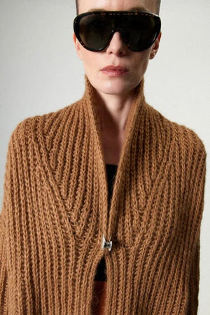 MAIAMI Shaggy Chunky Alpaca Shawl Cardigan fudge