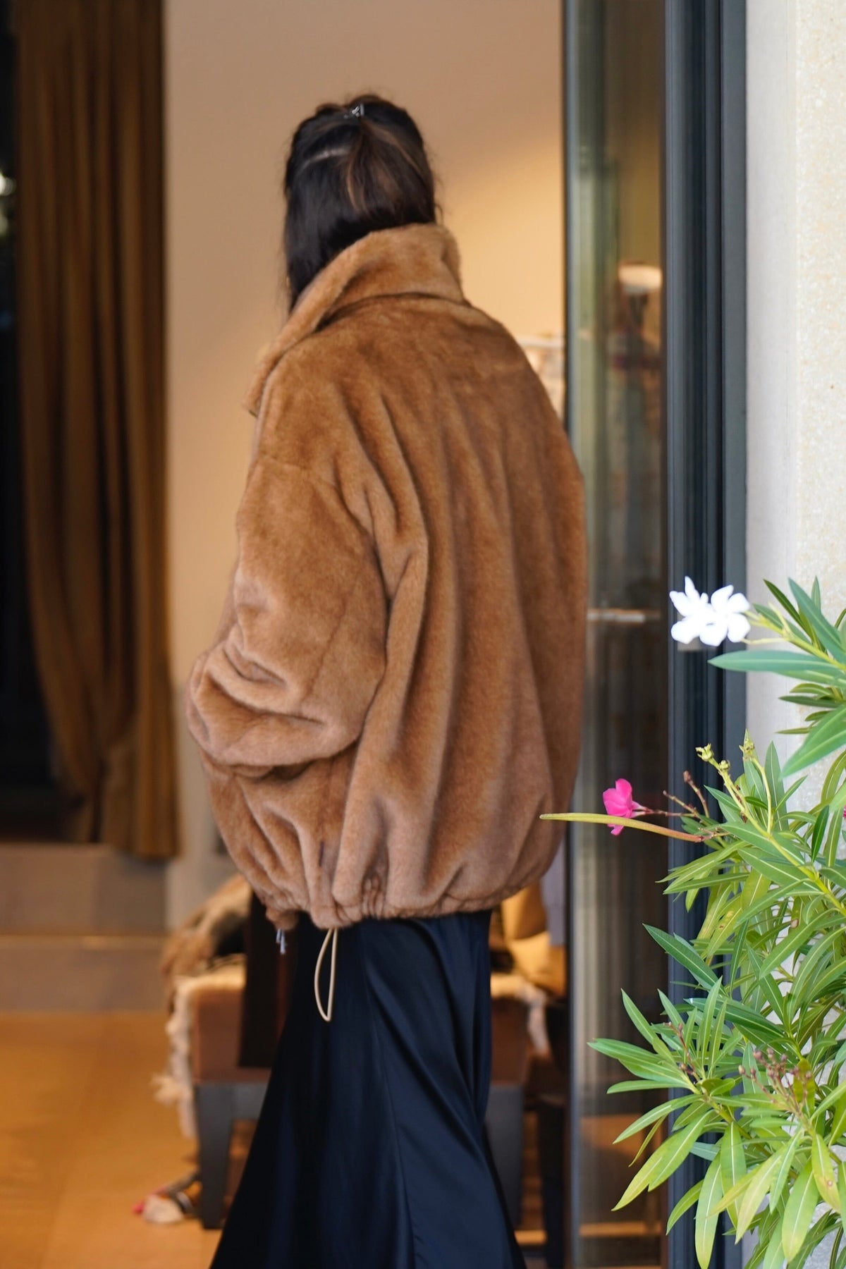 OAKWOOD Fake Fur Jacket "BE GOOD TO" cognac