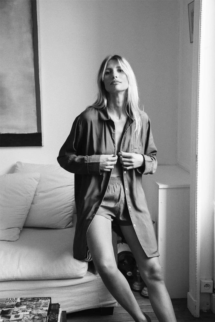 Seiden/Baumwoll - Nachthemd "MATHILDE" grau/blau