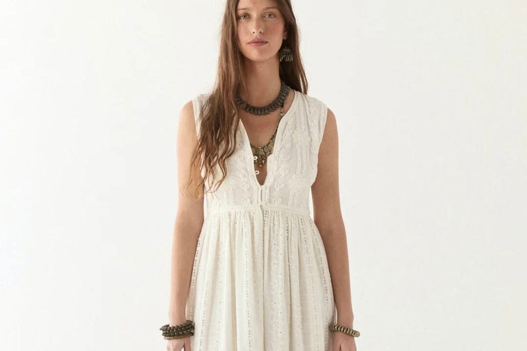 MAISON HOTEL Baumwollkleid "AMANDINE" pearl