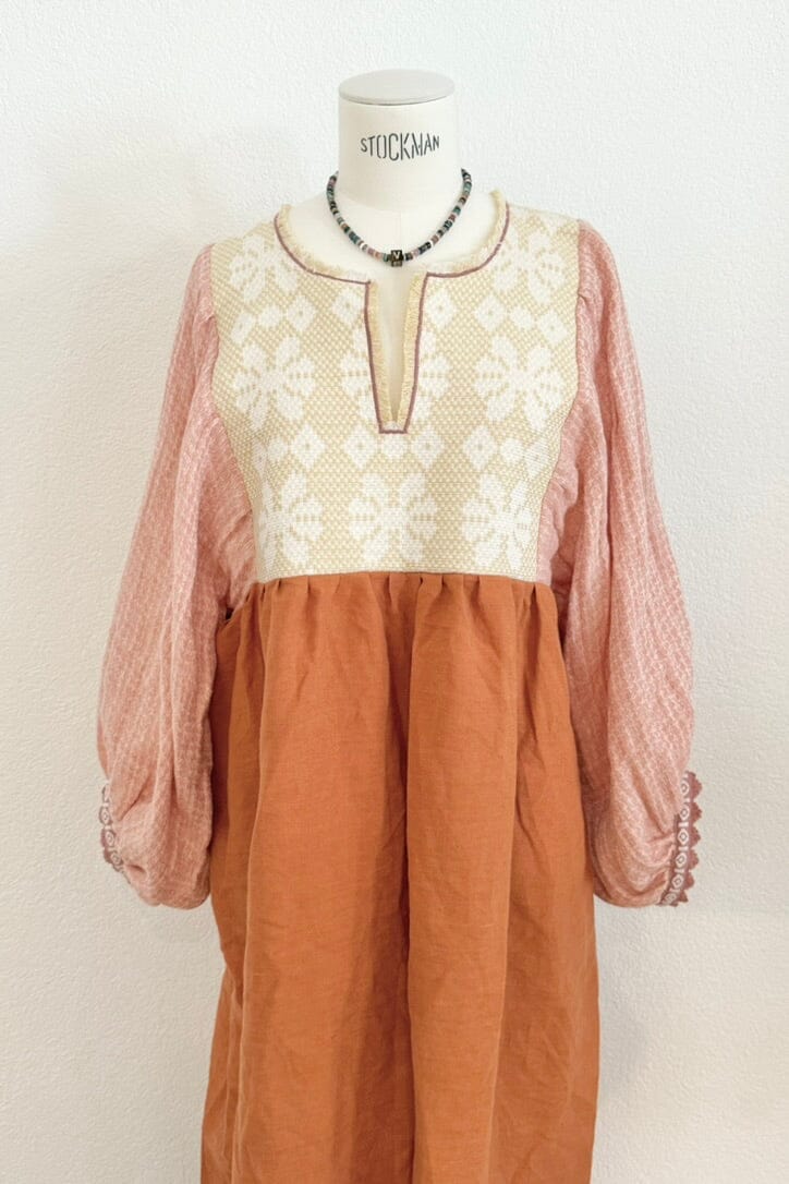 NINA LEUCA Baumwoll/Leinenkleid "ESTELLE" ocre