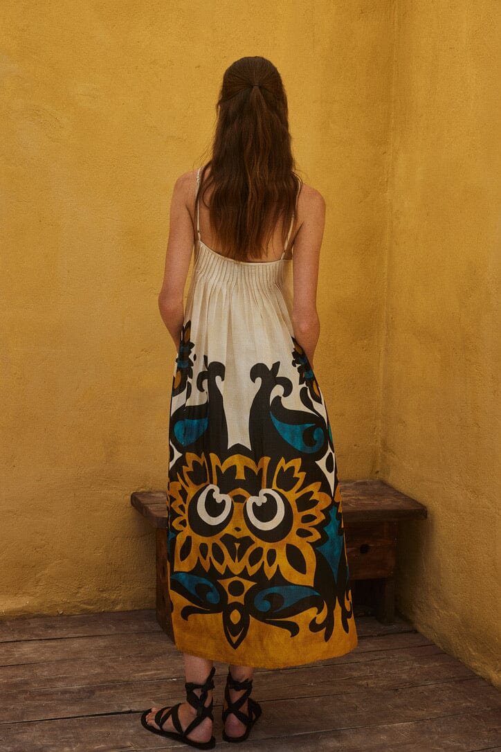 DEVOTION Baumwollkleid "WARMTH" blue/camel