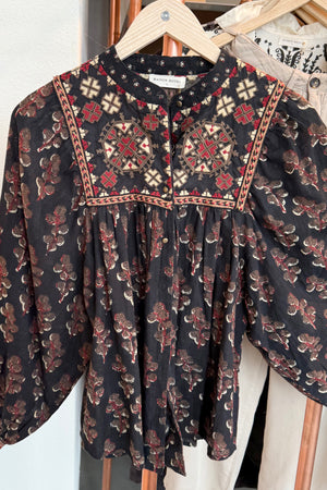MAISON HOTEL Baumwollbluse "SCARLET" black coffee