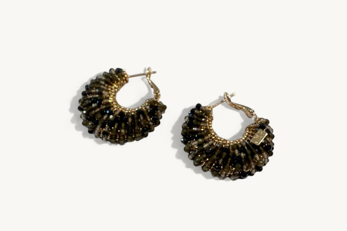 GAS BIJOUX Creolen "IZZIA" Labradorite oliv/schwarz