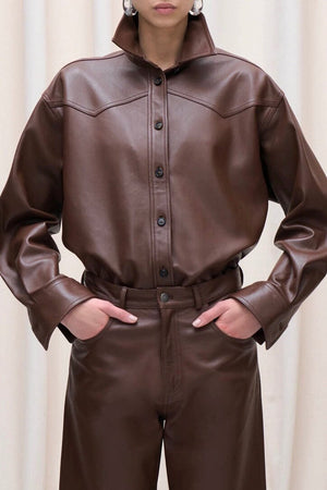 HAIKURE Leder Hemd "BELTY" choco