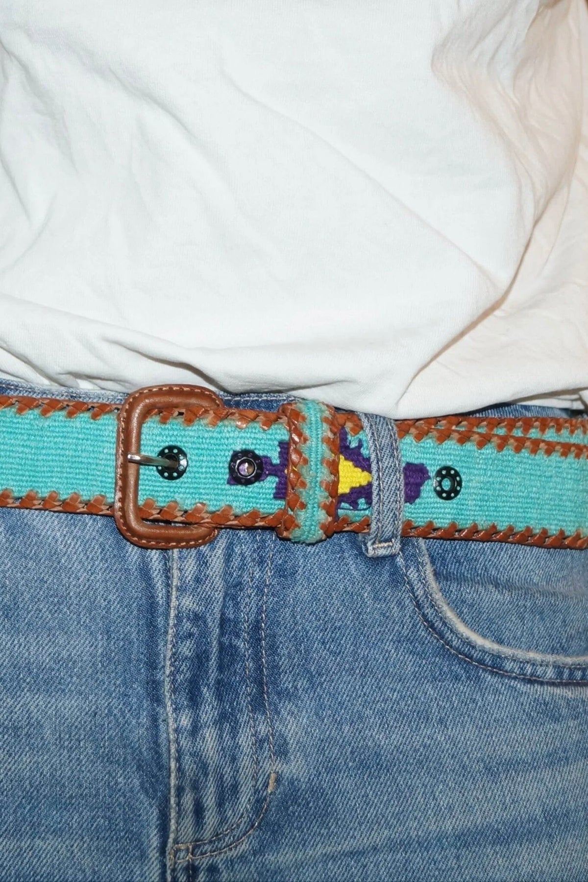 Mehrfarbiger, ethnischer Gürtel "UNYKE" türkis