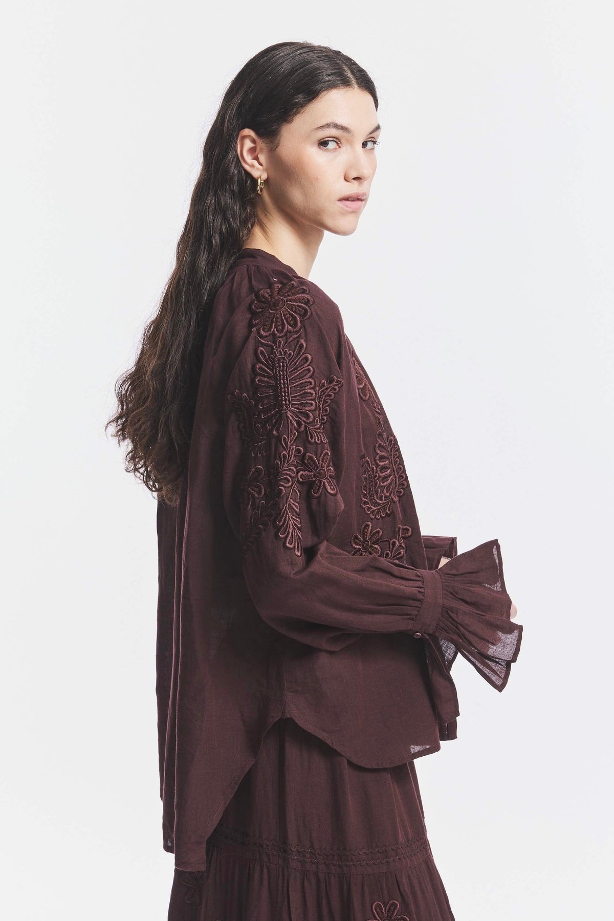 ANTIK BATIK Baumwollmixbluse "Marta" dark brown