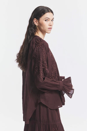 ANTIK BATIK Baumwollmixbluse "Marta" dark brown