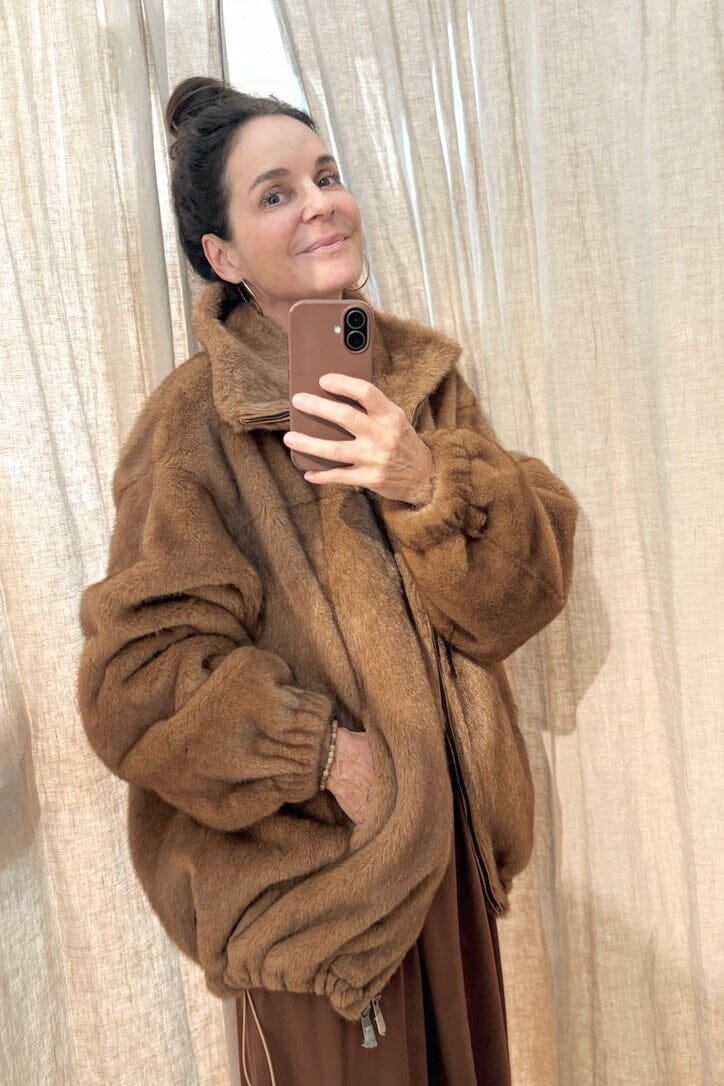 OAKWOOD Fake Fur Jacket "BE GOOD TO" cognac