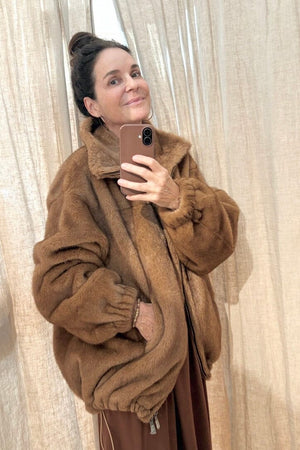 OAKWOOD Fake Fur Jacket "BE GOOD TO" cognac