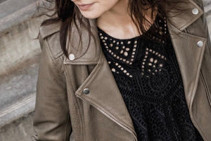 STAND STUDIO Lederjacke oliv - Size S