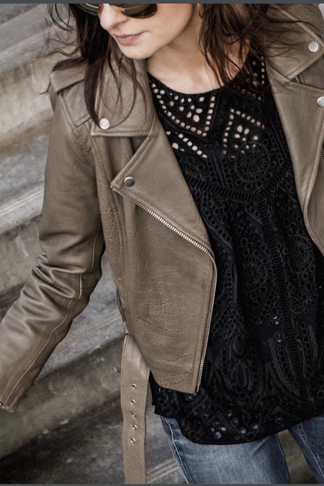 STAND STUDIO Lederjacke oliv - Size S