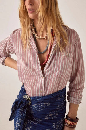 MAISON HOTEL Baumwollbluse "DADA" wine stripe