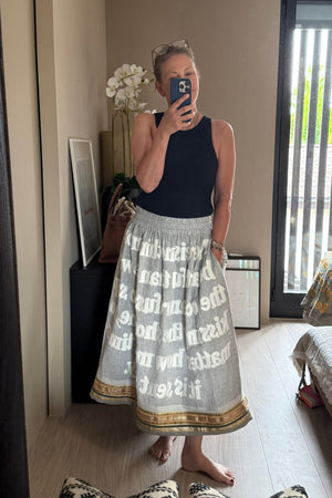 KARIEN BELLE Midi Skirt "POETRY" light gray/blue