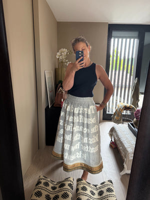 KARIEN BELLE Midi Skirt "POETRY" light gray/blue
