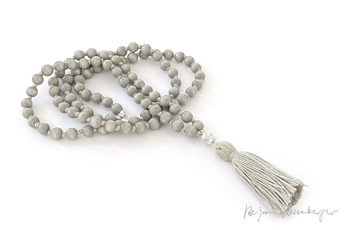 REJANE ROSENBERGER DESIGN Wooden Mala "Dia - Lotus" dyed ice - blue