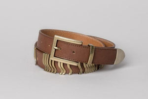 CALAJADE Leather belt "RATTLE" - nutmeg/gold