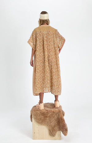 YVONNE S Maxi Hippy Dress "Flower "mustard khaki