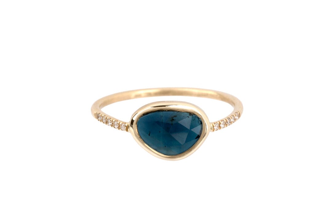 EIKOSY DYO "Thetis" Ring blauem Turmalin/Diamant in 14K Gelb Gold
