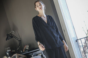 9seed - Marrakesh Baumwoll - Double Gauze Bluse schwarz