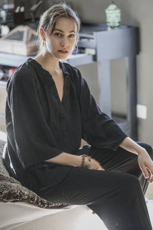 9seed - Marrakesh Baumwoll - Double Gauze Bluse schwarz